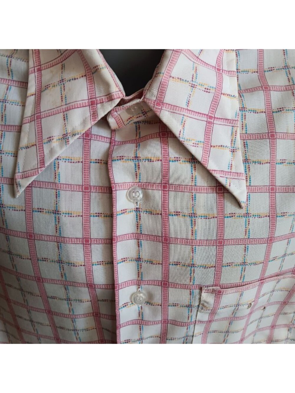 True Vintage Kmart Shirt XL SS Plaid Distress Disco Trash 70s Pink/Multicolor